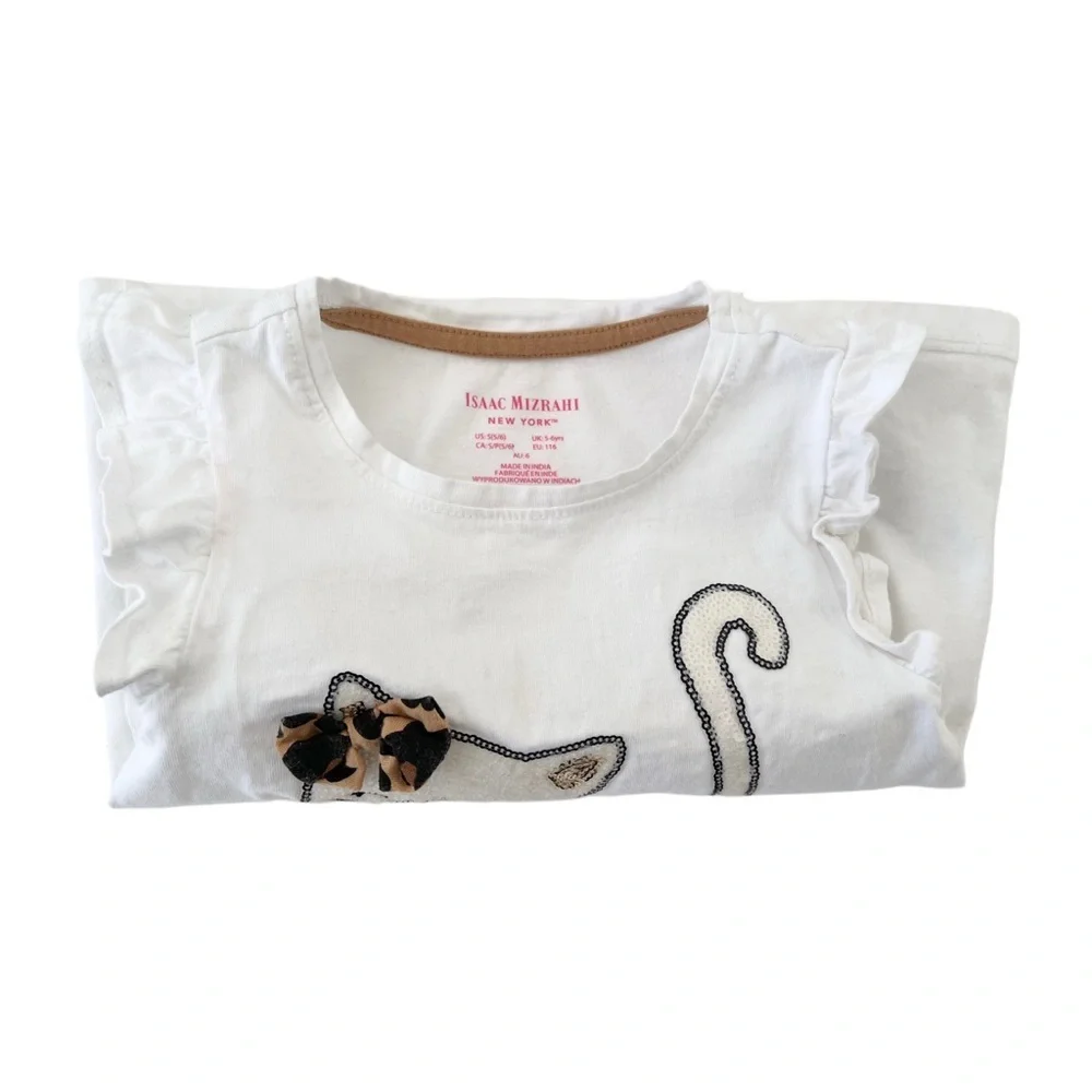 Isaac Mizrahi White Top and Skort SET with Sequins Cat & Leopard Accents | S 5/6